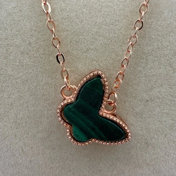 Malachite Butterfly Pendant Necklace - Picture 2 of 8